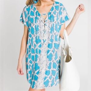 Buddy Love Blue Snakeskin Print Lace Up Dress